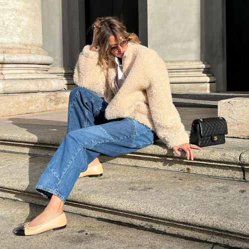 Omkeerbare jas van teddy wol met dubbele rits